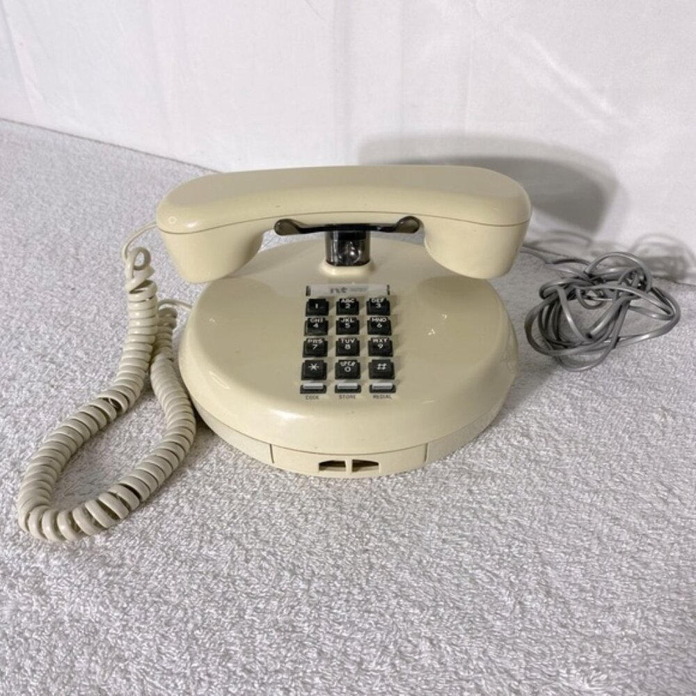 Vintage 70s Northern Telecom Ivory Round Push Button Phone Telephone